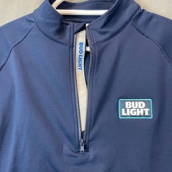 Bud Light Levelwear Quarter Zip Pullover Men’s Large Navy Logo Performance Top - Picture 7 of 11